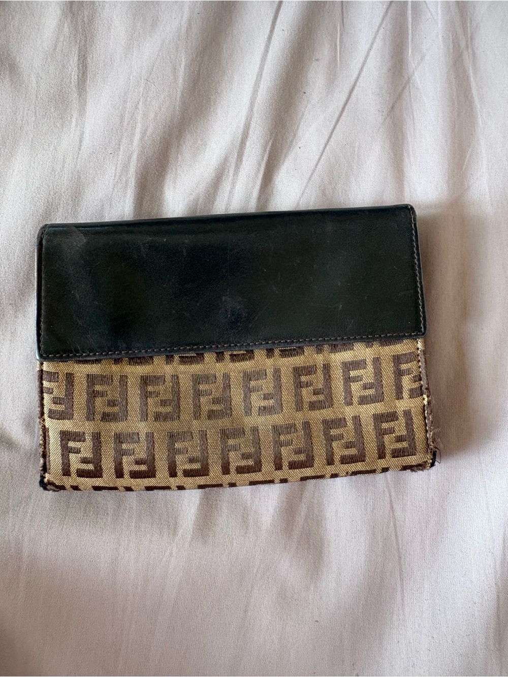 Vintage FENDI Zucchino Canvas Compact Wallet - Tobacco/Black - Read Description